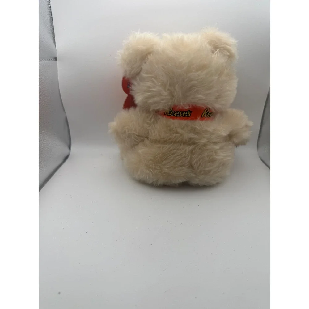 Reese's Peanut Butter Cups Cream Plush Teddy Bear Orange Ribbon Logo Advertising